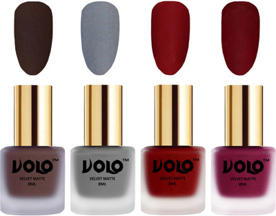 

Volo Velvet Dull Matte Posh Shades Party Girl Range Nail Polish Sets Chocolate Brown, Grey, Tomato Red, Carrot Red(Pack of 4)