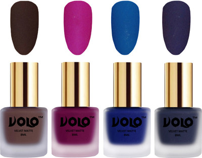

Volo Velvet Dull Matte Posh Shades Party Girl Range Nail Polish Sets Chocolate Brown, Magenta, Blue, Russian Navy Blue(Pack of 4)
