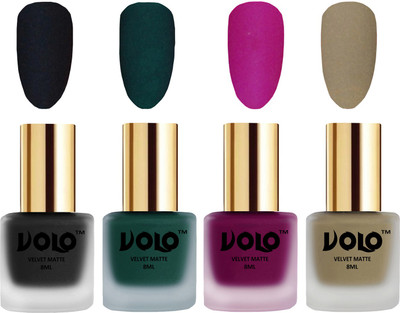 

Volo Velvet Dull Matte Posh Shades Party Girl Range Nail Polish Sets Black, Dark Green, Magenta, Sand Nude(Pack of 4)