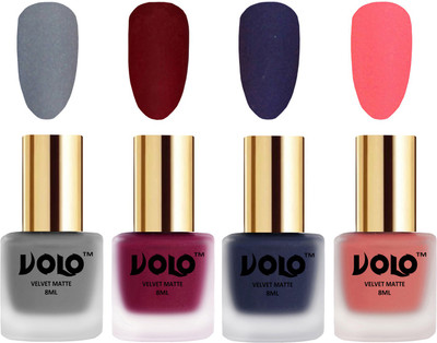 

Volo Velvet Dull Matte Posh Shades Party Girl Range Nail Polish Sets Grey, Carrot Red, Russian Navy Blue, Dark Peach(Pack of 4)