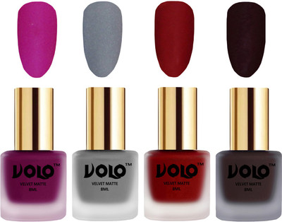 

Volo Velvet Dull Matte Posh Shades Party Girl Range Nail Polish Sets Magenta, Grey, Tomato Red, Dark Wine(Pack of 4)