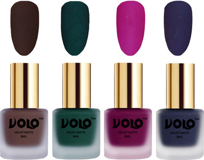 

Volo Velvet Dull Matte Posh Shades Party Girl Range Nail Polish Sets Chocolate Brown, Dark Green, Magenta, Russian Navy Blue(Pack of 4)