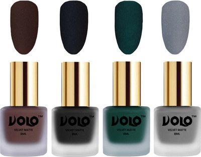 

Volo Velvet Dull Matte Posh Shades Party Girl Range Nail Polish Sets Chocolate Brown, Black, Dark Green, Grey(Pack of 4)