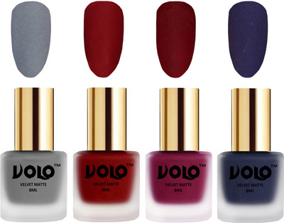 

Volo Velvet Dull Matte Posh Shades Party Girl Range Nail Polish Sets Grey, Tomato Red, Carrot Red, Russian Navy Blue(Pack of 4)