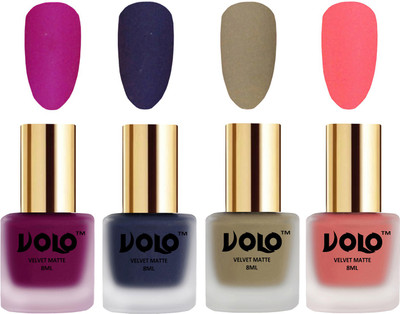 

Volo Velvet Dull Matte Posh Shades Party Girl Range Nail Polish Sets Magenta, Russian Navy Blue, Sand Nude, Dark Peach(Pack of 4)