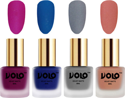 

Volo Velvet Dull Matte Posh Shades Party Girl Range Nail Polish Sets Magenta, Blue, Grey, Light Peach(Pack of 4)