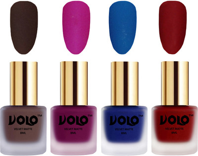 

Volo Velvet Dull Matte Posh Shades Party Girl Range Nail Polish Sets Chocolate Brown, Magenta, Blue, Tomato Red(Pack of 4)