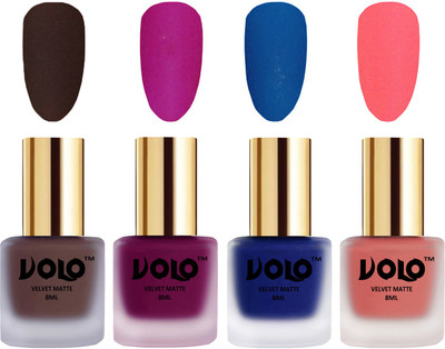 

Volo Velvet Dull Matte Posh Shades Party Girl Range Nail Polish Sets Chocolate Brown, Magenta, Blue, Dark Peach(Pack of 4)