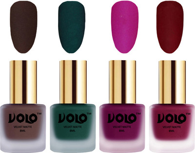 

Volo Velvet Dull Matte Posh Shades Party Girl Range Nail Polish Sets Chocolate Brown, Dark Green, Magenta, Carrot Red(Pack of 4)