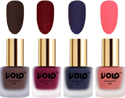 

Volo Velvet Dull Matte Posh Shades Party Girl Range Nail Polish Sets Chocolate Brown, Carrot Red, Russian Navy Blue, Dark Peach(Pack of 4)