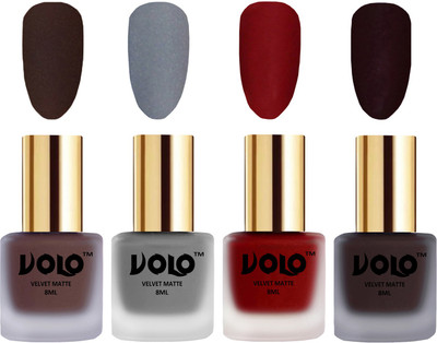 

Volo Velvet Dull Matte Posh Shades Party Girl Range Nail Polish Sets Chocolate Brown, Grey, Tomato Red, Dark Wine(Pack of 4)