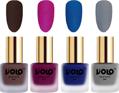 

Volo Velvet Dull Matte Posh Shades Party Girl Range Nail Polish Sets Chocolate Brown, Magenta, Blue, Grey(Pack of 4)