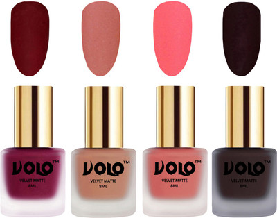 

Volo Velvet Dull Matte Posh Shades Party Girl Range Nail Polish Sets Carrot Red, Light Peach, Dark Peach, Dark Wine(Pack of 4)