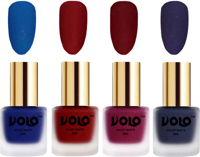 

Volo Velvet Dull Matte Posh Shades Party Girl Range Nail Polish Sets Blue, Tomato Red, Carrot Red, Russian Navy Blue(Pack of 4)