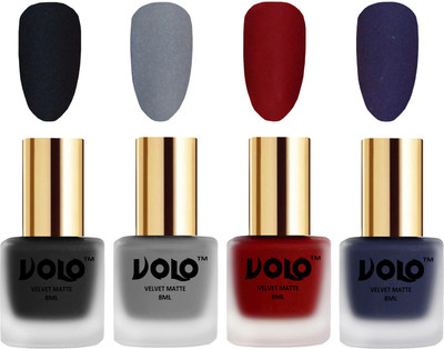 

Volo Velvet Dull Matte Posh Shades Party Girl Range Nail Polish Sets Black, Grey, Tomato Red, Russian Navy Blue(Pack of 4)