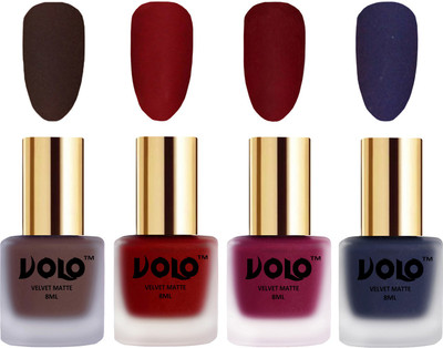 

Volo Velvet Dull Matte Posh Shades Party Girl Range Nail Polish Sets Chocolate Brown, Tomato Red, Carrot Red, Russian Navy Blue(Pack of 4)
