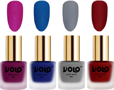 

Volo Velvet Dull Matte Posh Shades Party Girl Range Nail Polish Sets Magenta, Blue, Grey, Tomato Red(Pack of 4)