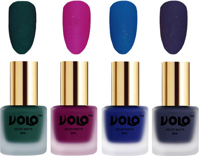 

Volo Velvet Dull Matte Posh Shades Party Girl Range Nail Polish Sets Dark Green, Magenta, Blue, Russian Navy Blue(Pack of 4)