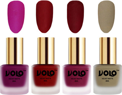 

Volo Velvet Dull Matte Posh Shades Party Girl Range Nail Polish Sets Magenta, Tomato Red, Carrot Red, Sand Nude(Pack of 4)