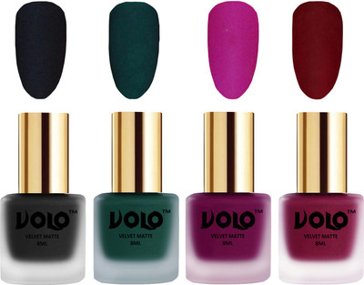 

Volo Velvet Dull Matte Posh Shades Party Girl Range Nail Polish Sets Black, Dark Green, Magenta, Carrot Red(Pack of 4)