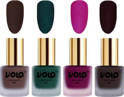 

Volo Velvet Dull Matte Posh Shades Party Girl Range Nail Polish Sets Chocolate Brown, Dark Green, Magenta, Dark Wine(Pack of 4)