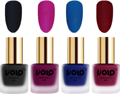

Volo Velvet Dull Matte Posh Shades Party Girl Range Nail Polish Sets Black, Magenta, Blue, Carrot Red(Pack of 4)