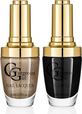 

Gorgeous Girl Glossy Nail Lacquer Rich Black-02 & Gold Glitter-40(Pack of 2)