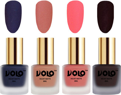 

Volo Velvet Dull Matte Posh Shades Party Girl Range Nail Polish Sets Russian Navy Blue, Light Peach, Dark Peach, Dark Wine(Pack of 4)