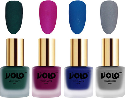 

Volo Velvet Dull Matte Posh Shades Party Girl Range Nail Polish Sets Dark Green, Magenta, Blue, Grey(Pack of 4)