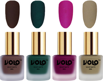 

Volo Velvet Dull Matte Posh Shades Party Girl Range Nail Polish Sets Chocolate Brown, Dark Green, Magenta, Sand Nude(Pack of 4)