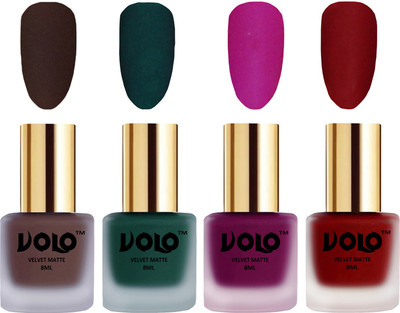 

Volo Velvet Dull Matte Posh Shades Party Girl Range Nail Polish Sets Chocolate Brown, Dark Green, Magenta, Tomato Red(Pack of 4)