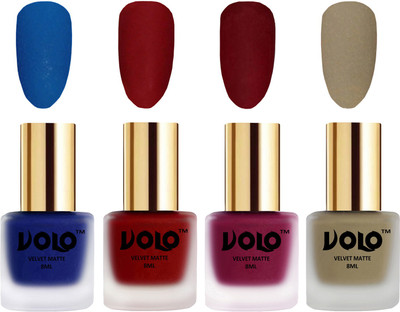 

Volo Velvet Dull Matte Posh Shades Party Girl Range Nail Polish Sets Blue, Tomato Red, Carrot Red, Sand Nude(Pack of 4)
