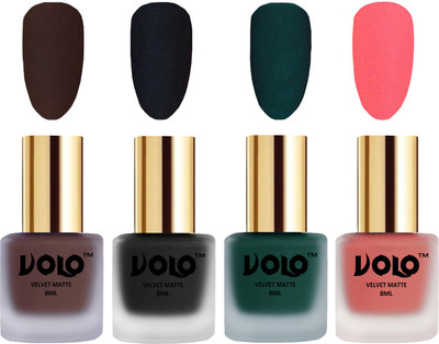 

Volo Velvet Dull Matte Posh Shades Party Girl Range Nail Polish Sets Chocolate Brown, Black, Dark Green, Dark Peach(Pack of 4)