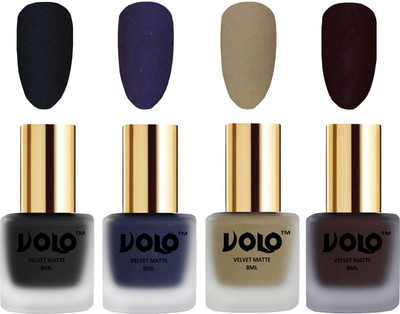 

Volo Velvet Dull Matte Posh Shades Party Girl Range Nail Polish Sets Black, Russian Navy Blue, Sand Nude, Dark Wine(Pack of 4)