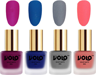

Volo Velvet Dull Matte Posh Shades Party Girl Range Nail Polish Sets Magenta, Blue, Grey, Dark Peach(Pack of 4)