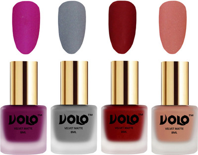 

Volo Velvet Dull Matte Posh Shades Party Girl Range Nail Polish Sets Magenta, Grey, Tomato Red, Light Peach(Pack of 4)