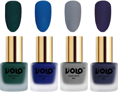

Volo Velvet Dull Matte Posh Shades Party Girl Range Nail Polish Sets Dark Green, Blue, Grey, Russian Navy Blue(Pack of 4)