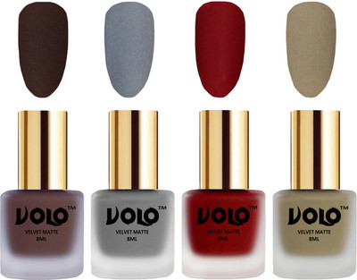 

Volo Velvet Dull Matte Posh Shades Party Girl Range Nail Polish Sets Chocolate Brown, Grey, Tomato Red, Sand Nude(Pack of 4)