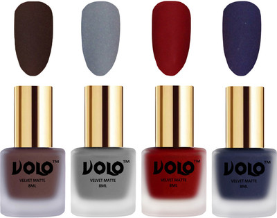 

Volo Velvet Dull Matte Posh Shades Party Girl Range Nail Polish Sets Chocolate Brown, Grey, Tomato Red, Russian Navy Blue(Pack of 4)