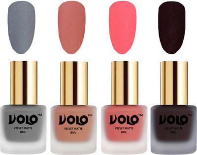 

Volo Velvet Dull Matte Posh Shades Party Girl Range Nail Polish Sets Grey, Light Peach, Dark Peach, Dark Wine(Pack of 4)
