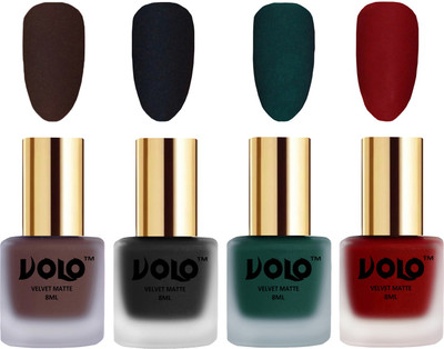 

Volo Velvet Dull Matte Posh Shades Party Girl Range Nail Polish Sets Chocolate Brown, Black, Dark Green, Tomato Red(Pack of 4)