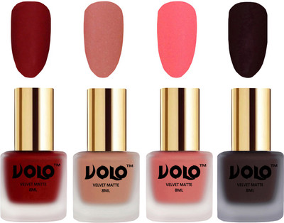 

Volo Velvet Dull Matte Posh Shades Party Girl Range Nail Polish Sets Tomato Red, Light Peach, Dark Peach, Dark Wine(Pack of 4)