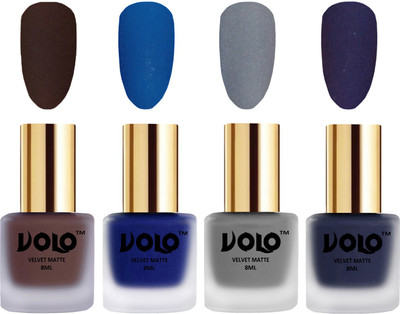 

Volo Velvet Dull Matte Posh Shades Party Girl Range Nail Polish Sets Chocolate Brown, Blue, Grey, Russian Navy Blue(Pack of 4)