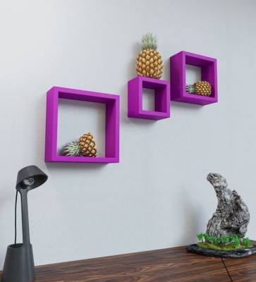 CraftOnline Wooden Cube Shelves Wooden Wall Shelf Wooden Wall Shelf(Number of Shelves - 3, Purple)