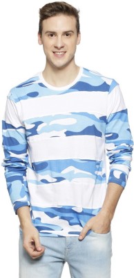 CAMPUS SUTRA Printed, Striped Men Round Neck Light Blue T-Shirt