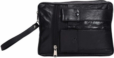 

PSH Black Leather Document holder Pouch for Men | Daily organiser bag Multipurpose Bag(Black, 7 inch)