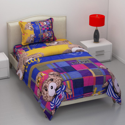 Guru Creations 144 TC Microfiber Single Cartoon Flat Bedsheet(Pack of 1, Blue)
