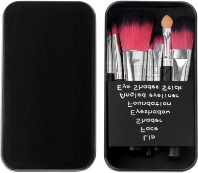 

Anytime shops Premium Quality Complete Makeup Mini Brush Kit Eye/Lips/Face Makeup Brush With A Storage Box - Black(Pack of 7)
