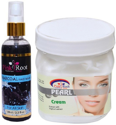 

Pink Root Charcoal Face Wash 100ml WITH Peral Cream 500ml(Set of 2)