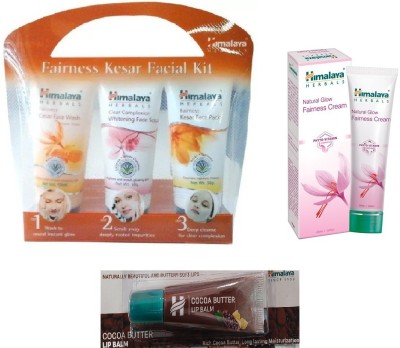 

Himalaya Fairness Kesar Facial Kit, Natural Glow Fairness Cream, Cocoa Butter Lip Balm(Set of 3)